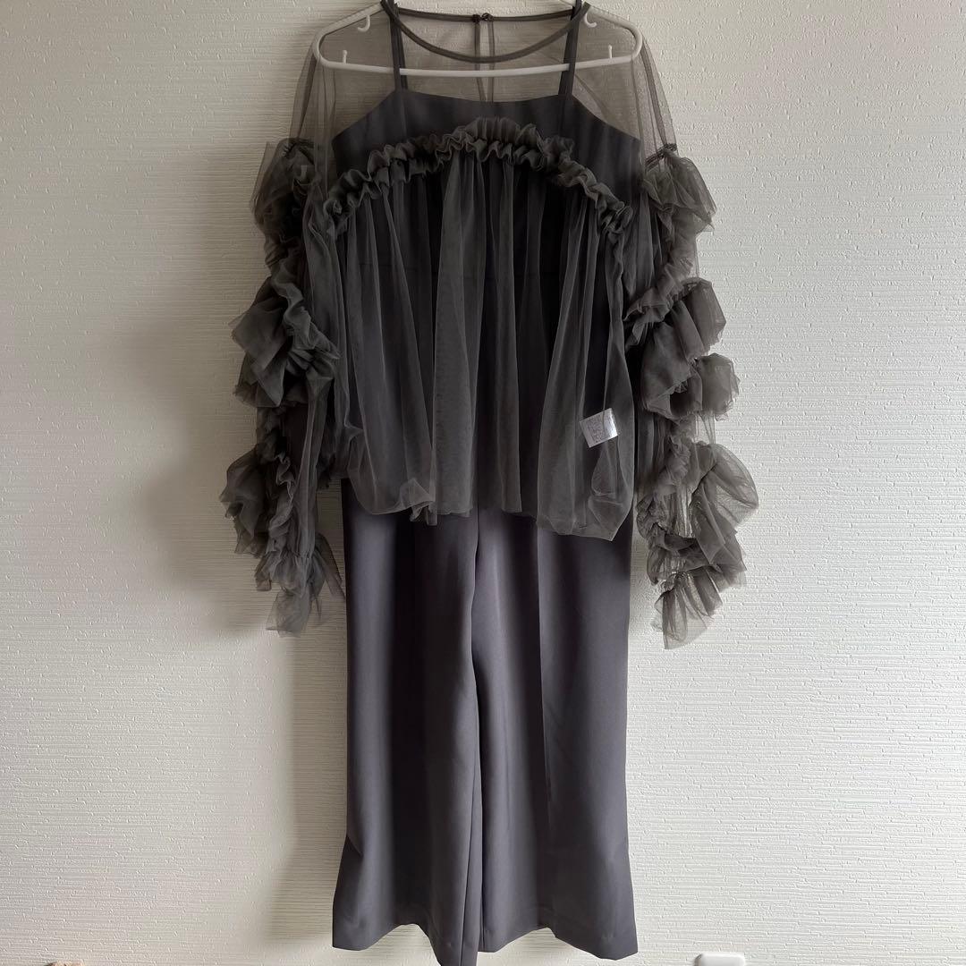 ANDRESD デコラティブチュールトップス　ダブルクロスオールインワン S