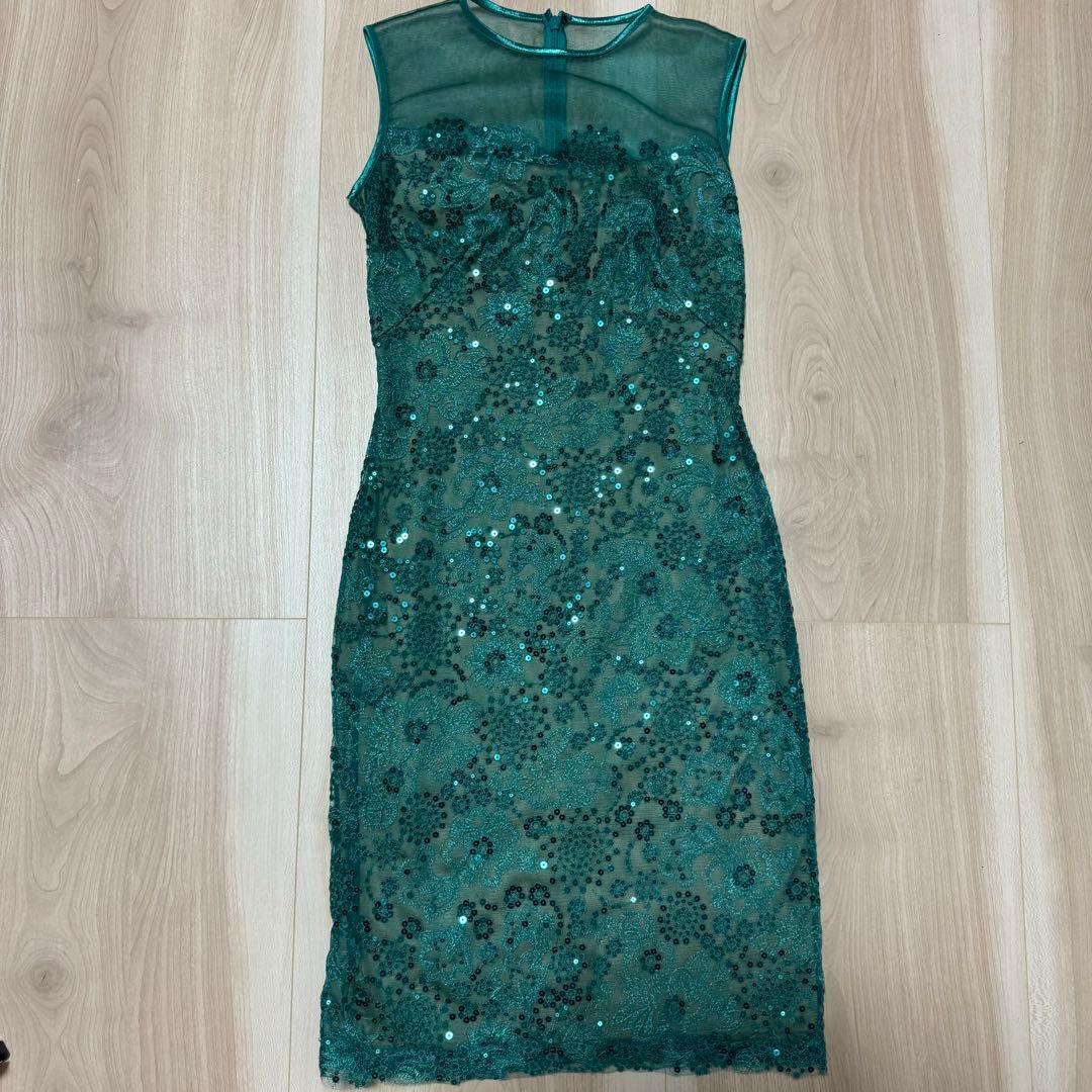 美品 TADASHI SHOJI スパンコールドレス グリーン系