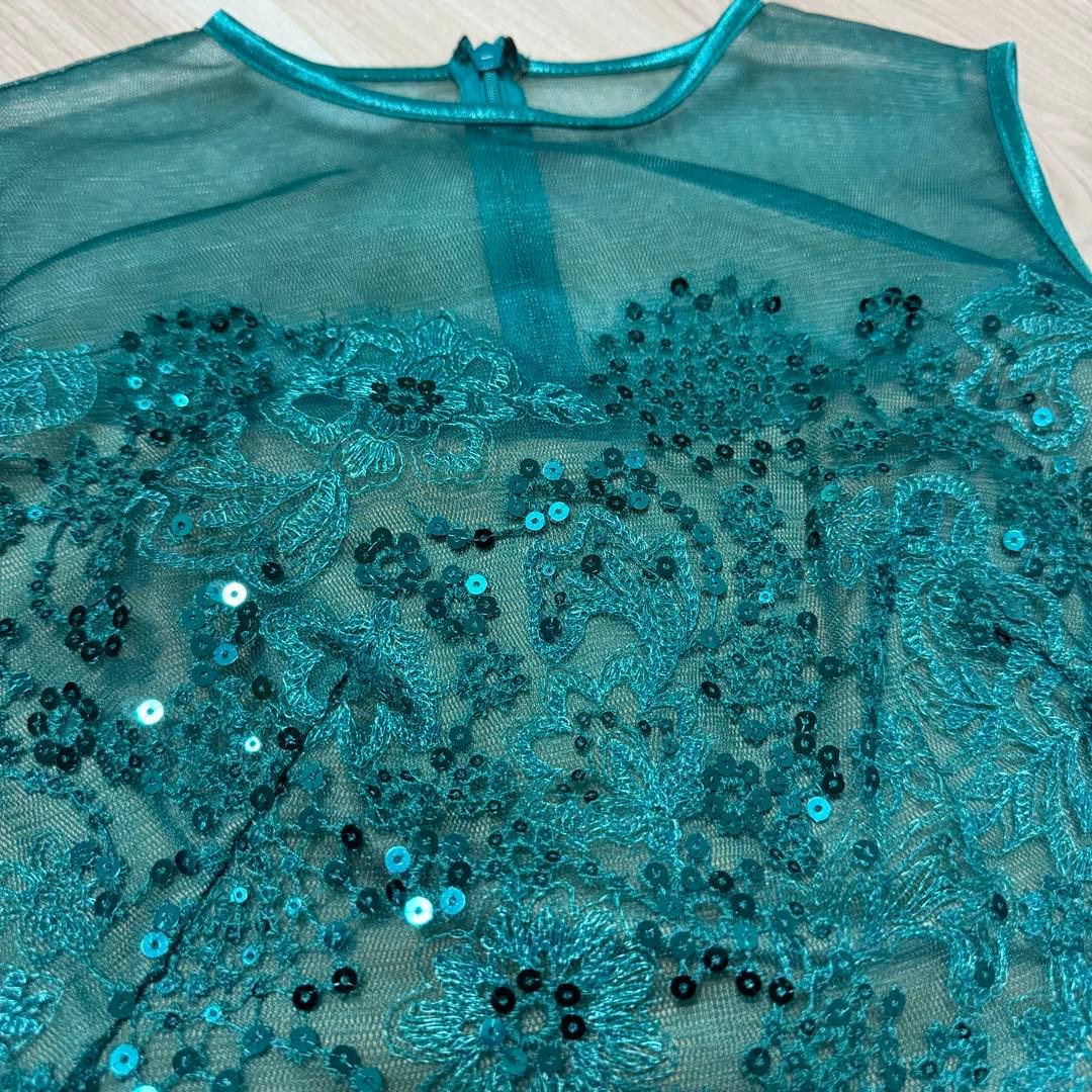 美品 TADASHI SHOJI スパンコールドレス グリーン系