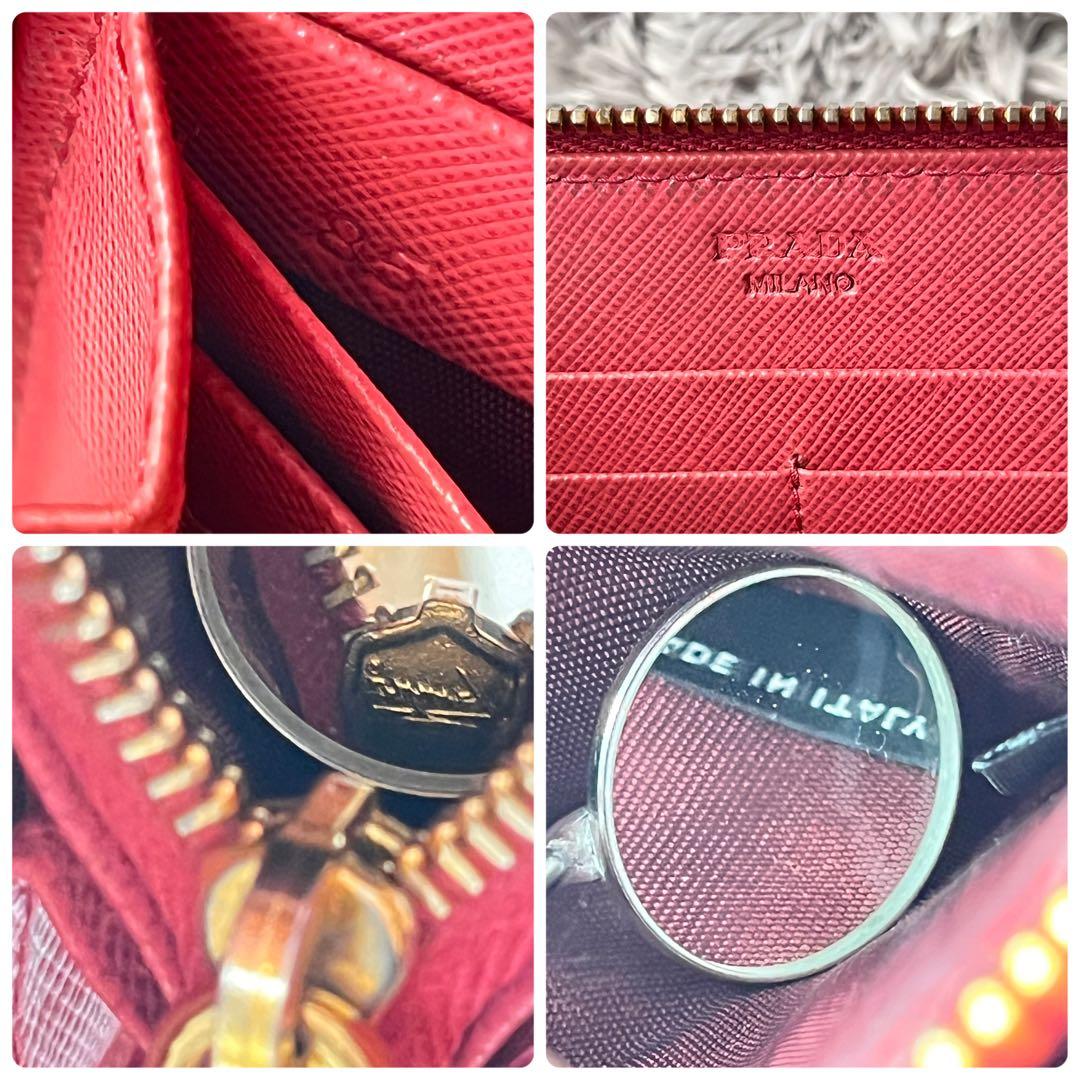 PRADA サフィアーノ　ラウンドファスナー　ゴールド金具　メタルロゴ　ピンク