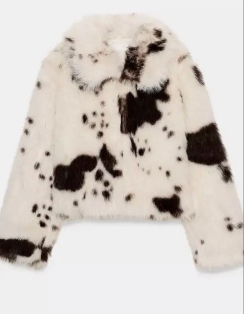 ZARA アニマルプリントフェイクファーショートコート