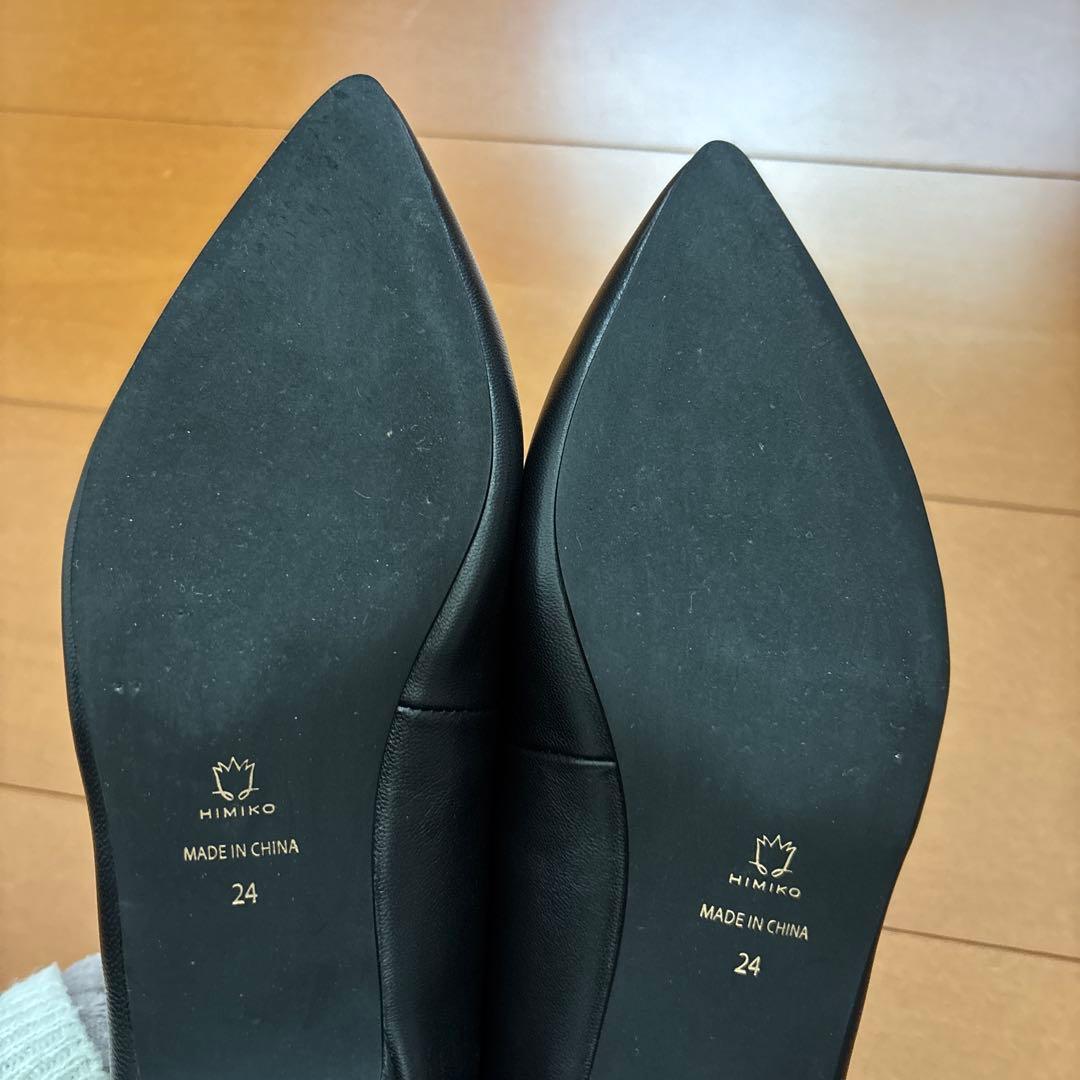 「HIMIKO」WEB限定デザイン ローヒールパンプ　ブラック　24cm