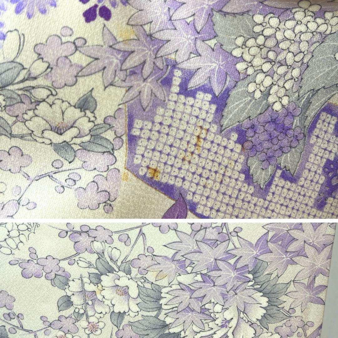 407 振袖フルセット 正絹 薄紫 白 オフホワイト 金彩 総柄 フェミニン
