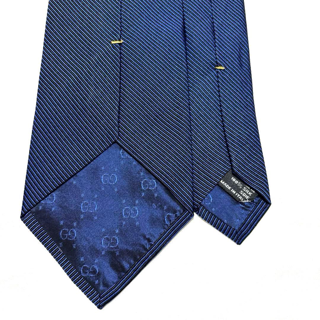 GUCCI グッチ　ネクタイ　ネイビー　無地　ソリッド　美品