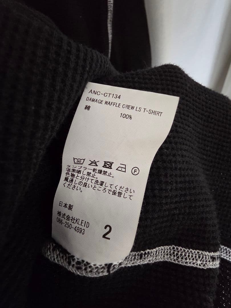 ancellm DAMAGE WAFFLE CREW LS T-SHIRT 黒2