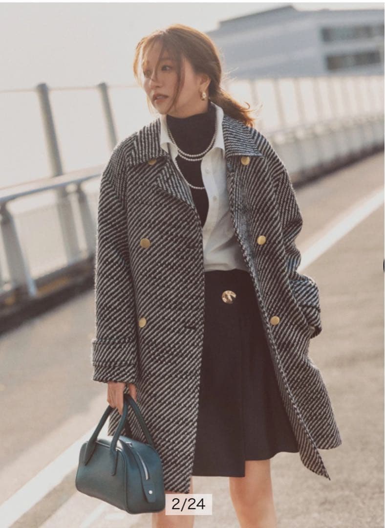 JUSGLITTY ツイーディーPコート Mサイズ 黒ミックス