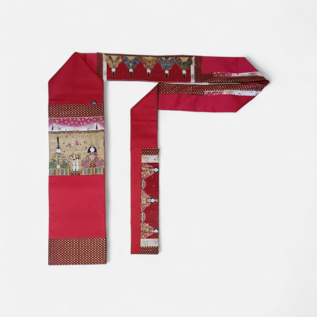 お雛様　桜　名古屋帯　赤　ひな祭り