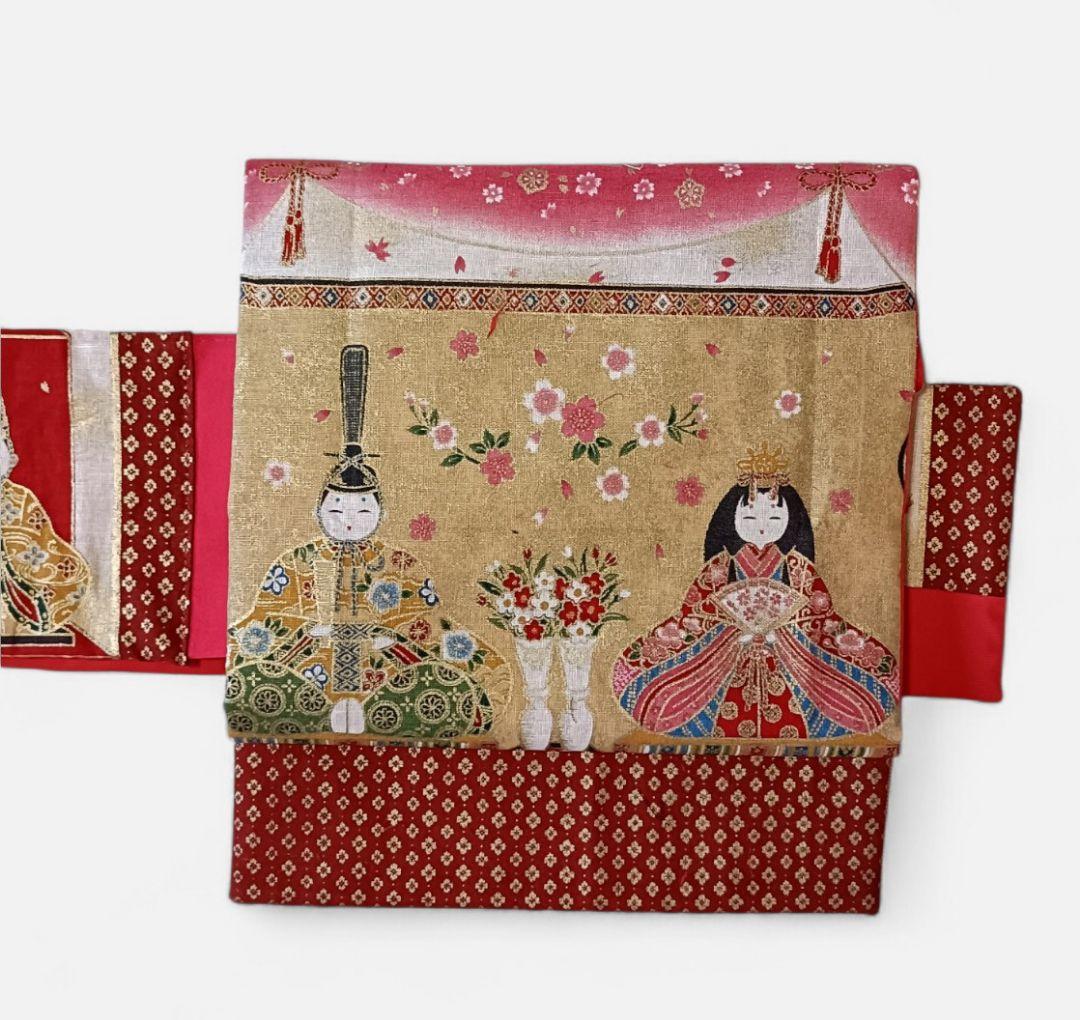 お雛様　桜　名古屋帯　赤　ひな祭り