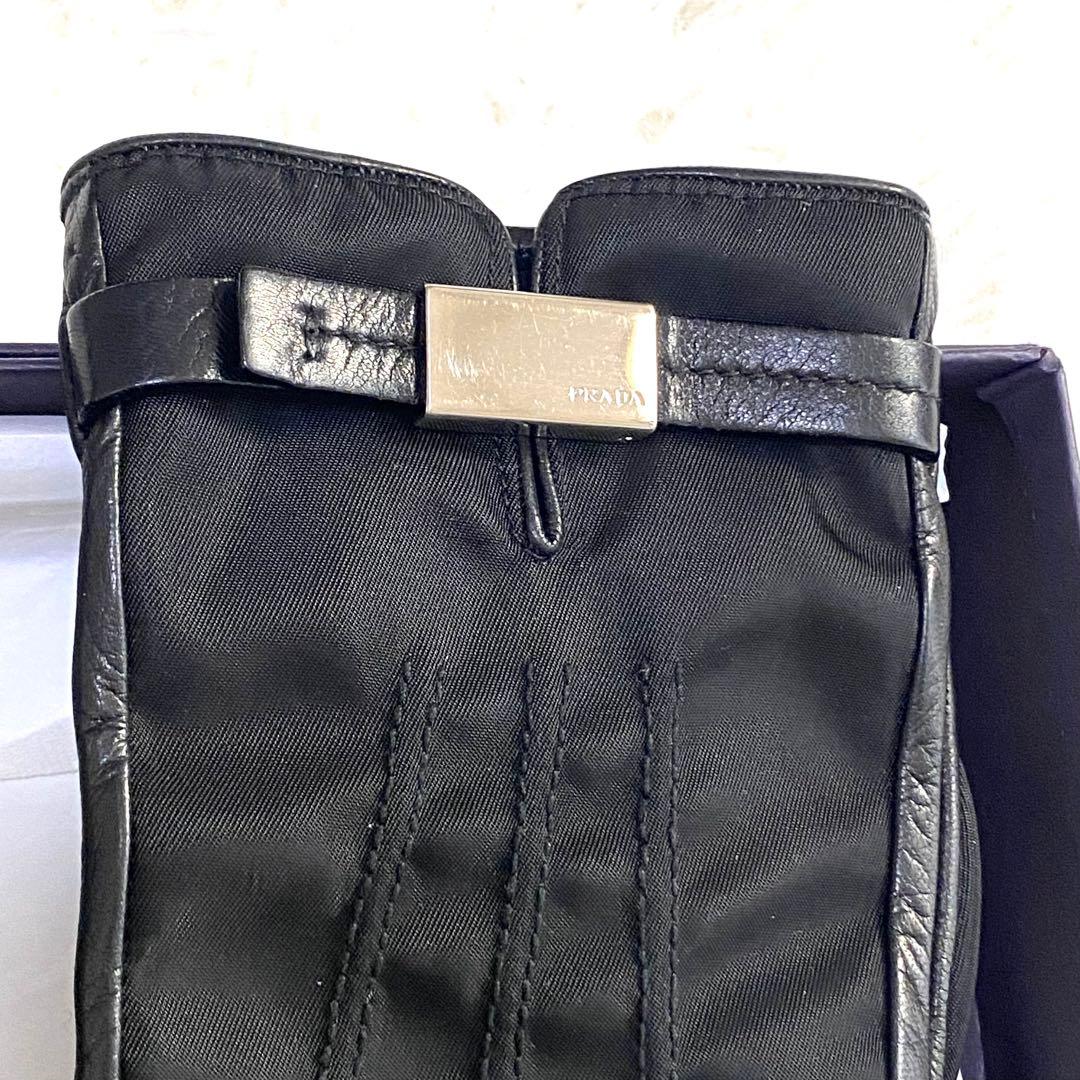 PRADAレディースラムスキンナイロン手袋　ブラック　美品