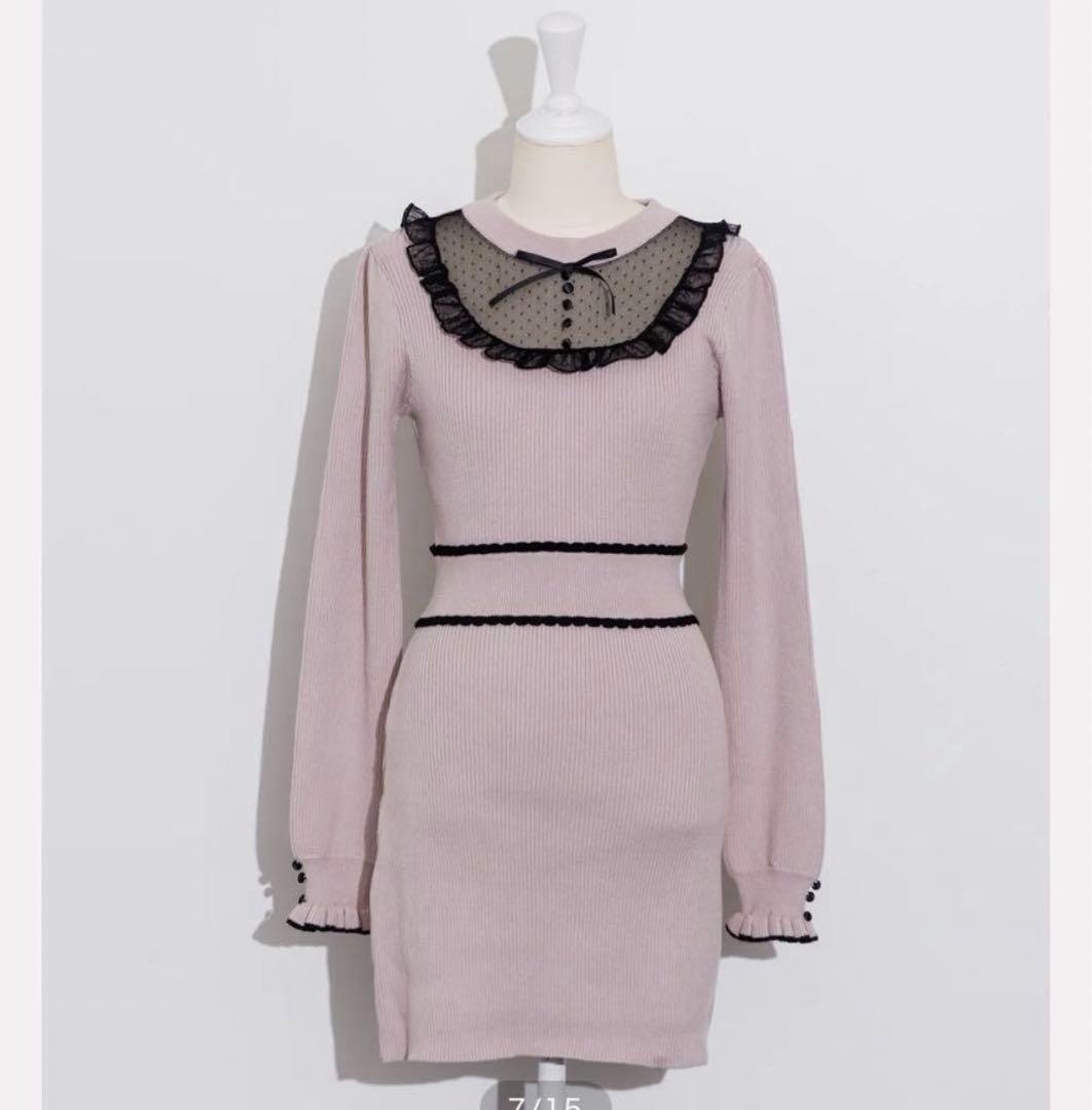 pium チュールフリルドーリーニットワンピース