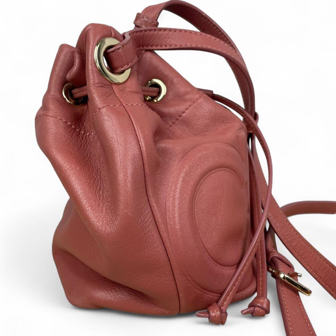 美品　ジミーチュウ　ジュノ　ショルダーバッグ 巾着　ローズウッド レザー