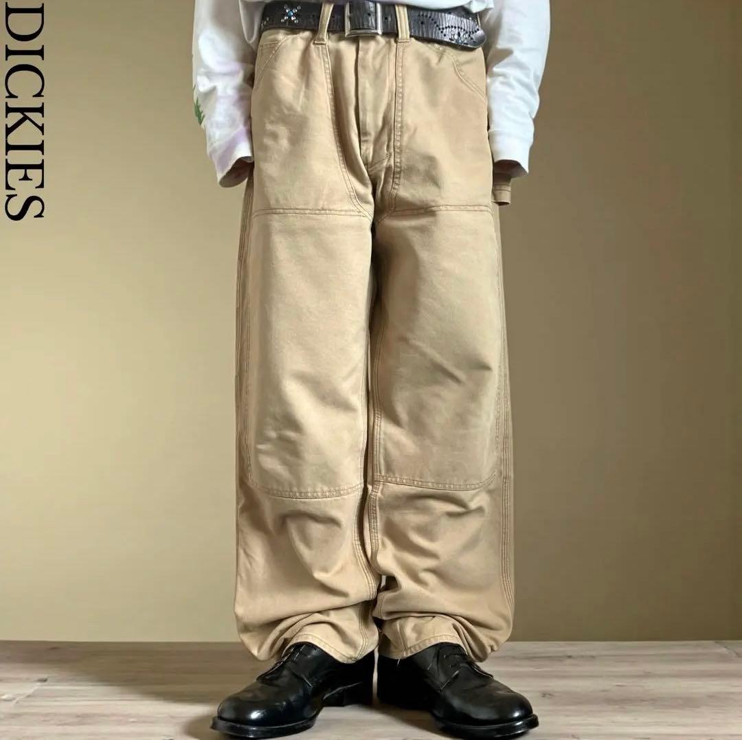 極太90s DICKIES W34 ダック地ダブルニー バギーペインターパンツ