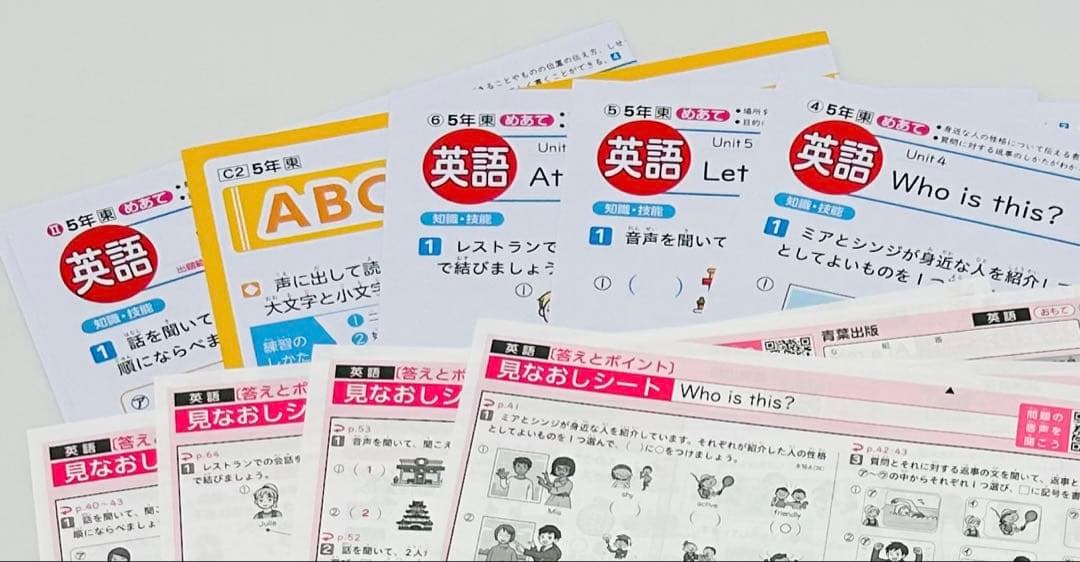 小学5年生　カラー　テストプリント　答えたしかめ、見なおしシート　まとめ売り
