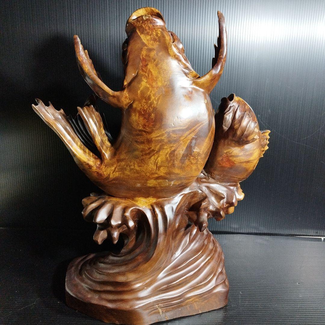 【唐木】花梨 ？鯉 置物 高さ約42.0㎝ 幅約40.0㎝ カリン材 オブジェ