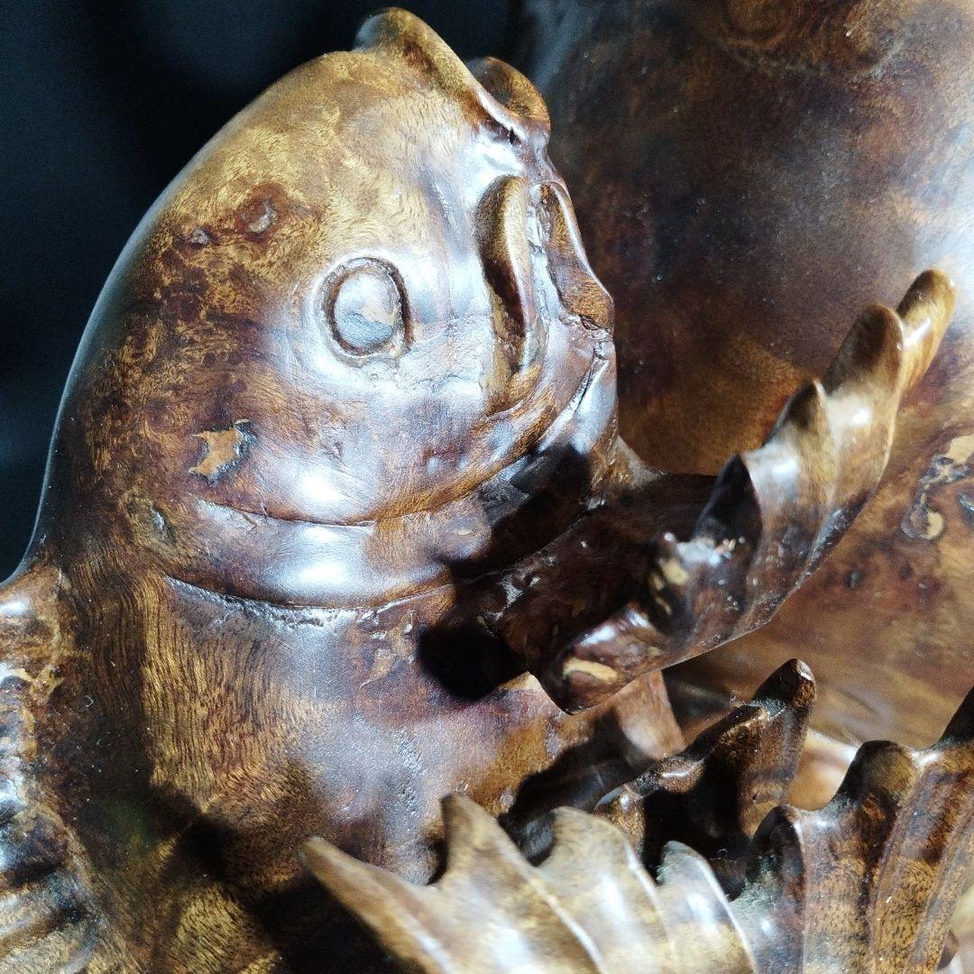 【唐木】花梨 ？鯉 置物 高さ約42.0㎝ 幅約40.0㎝ カリン材 オブジェ