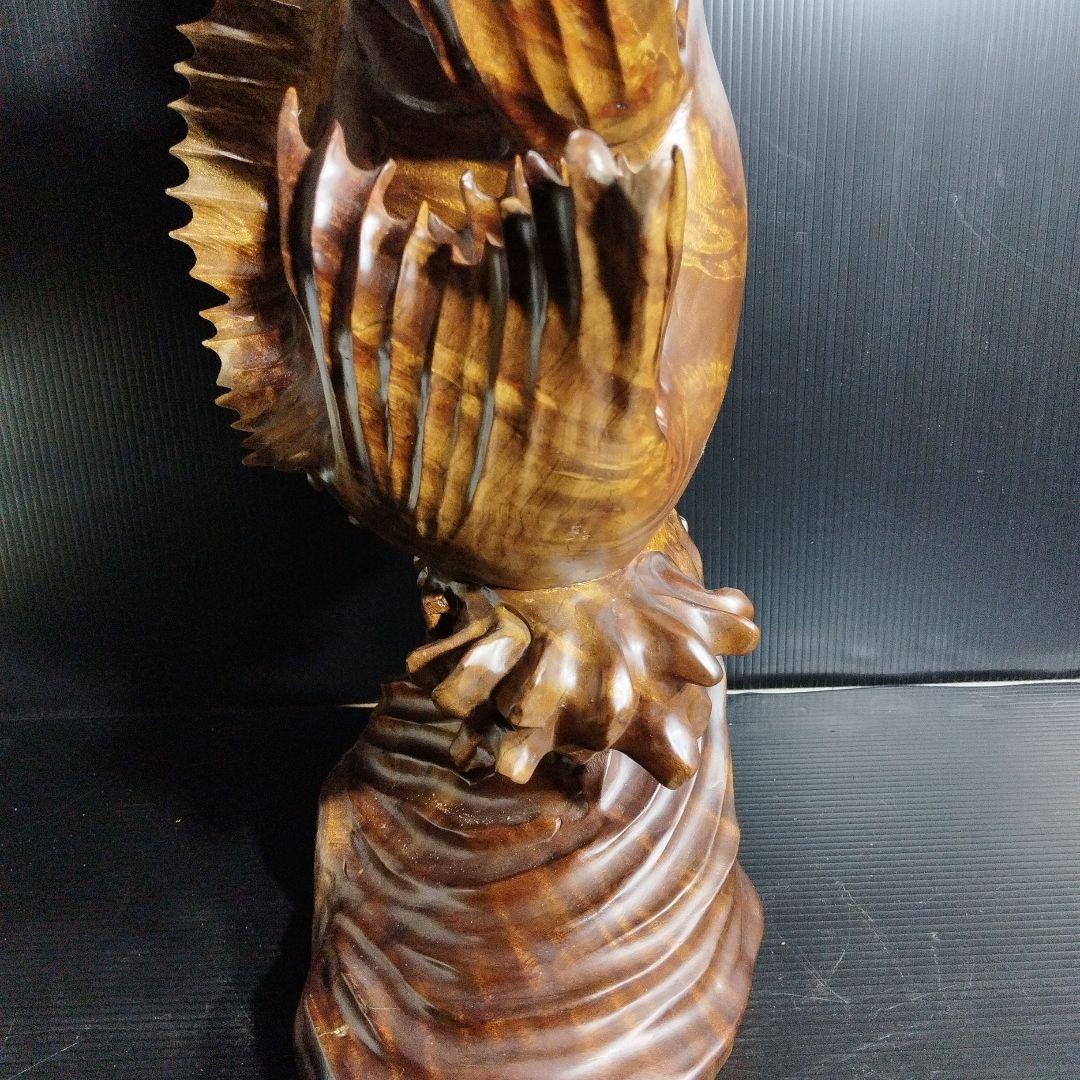 【唐木】花梨 ？鯉 置物 高さ約42.0㎝ 幅約40.0㎝ カリン材 オブジェ