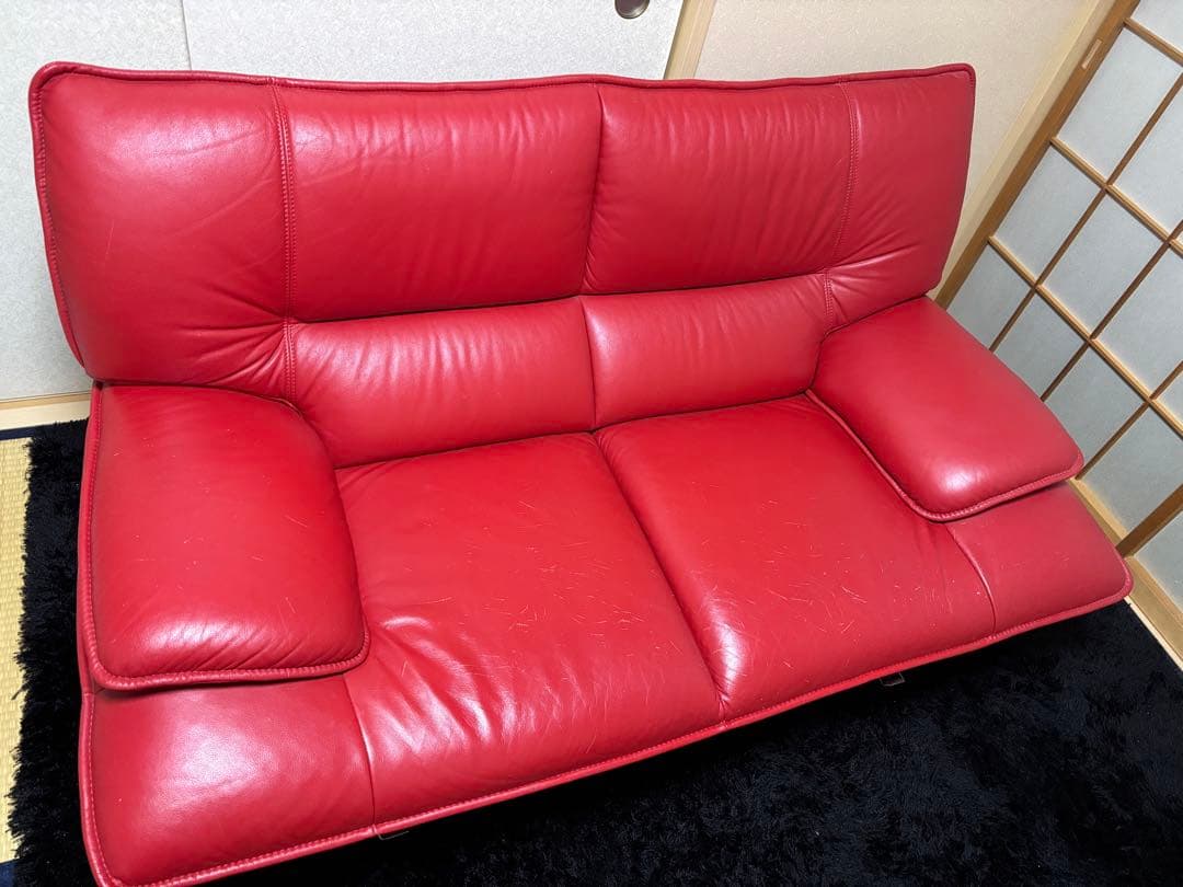本革 レザー 2人掛け ソファ 掘り出し物 赤革　定価15万円