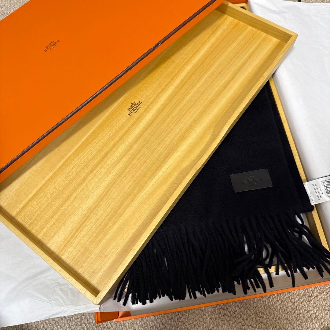 エルメス マフラー ビキューナ100% ネイビー　専用箱付き