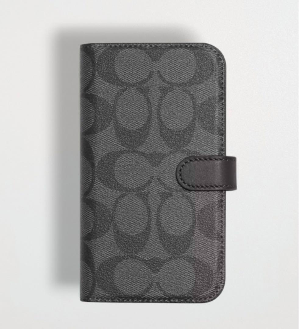 COACH コーチ　iPhone14Pro カバー　手帳ケース　シグネチャー　黒