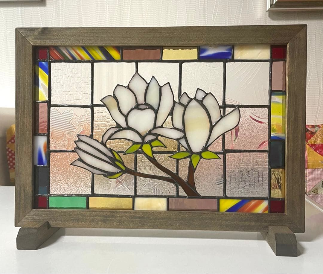 ステンドグラスパネル【白木蓮】和モダン