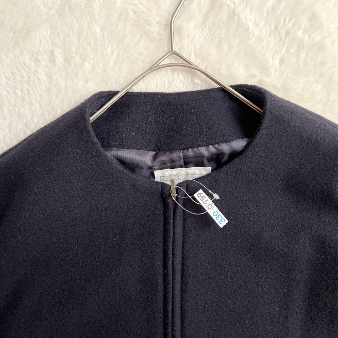 BEARDSLEY ビアズリー ポンチョコート ノーカラー ウール ネイビー