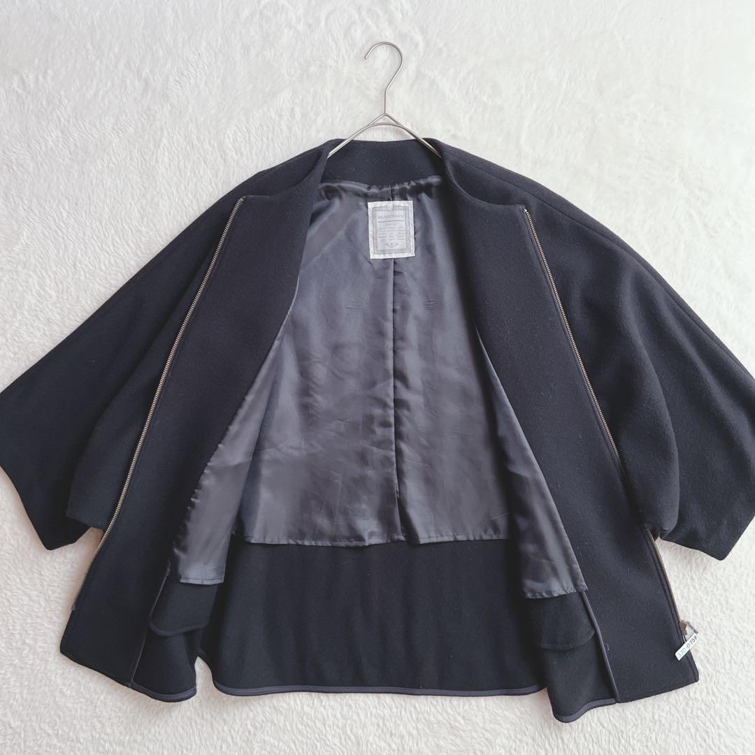 BEARDSLEY ビアズリー ポンチョコート ノーカラー ウール ネイビー