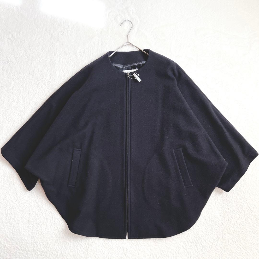 BEARDSLEY ビアズリー ポンチョコート ノーカラー ウール ネイビー