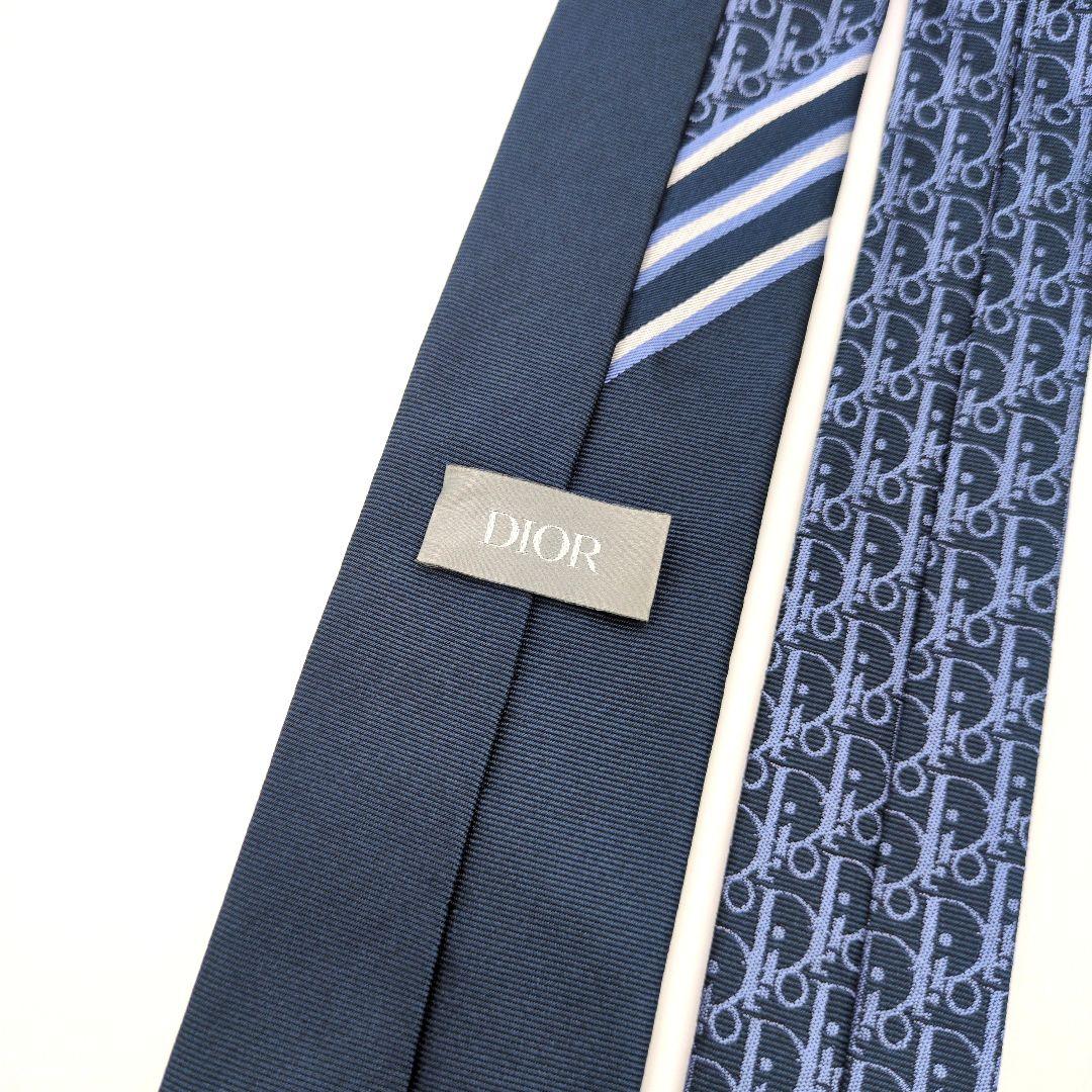 【美品】ディオールオム ナロータイ ネイビー オブリーク ストライプ イタリア製