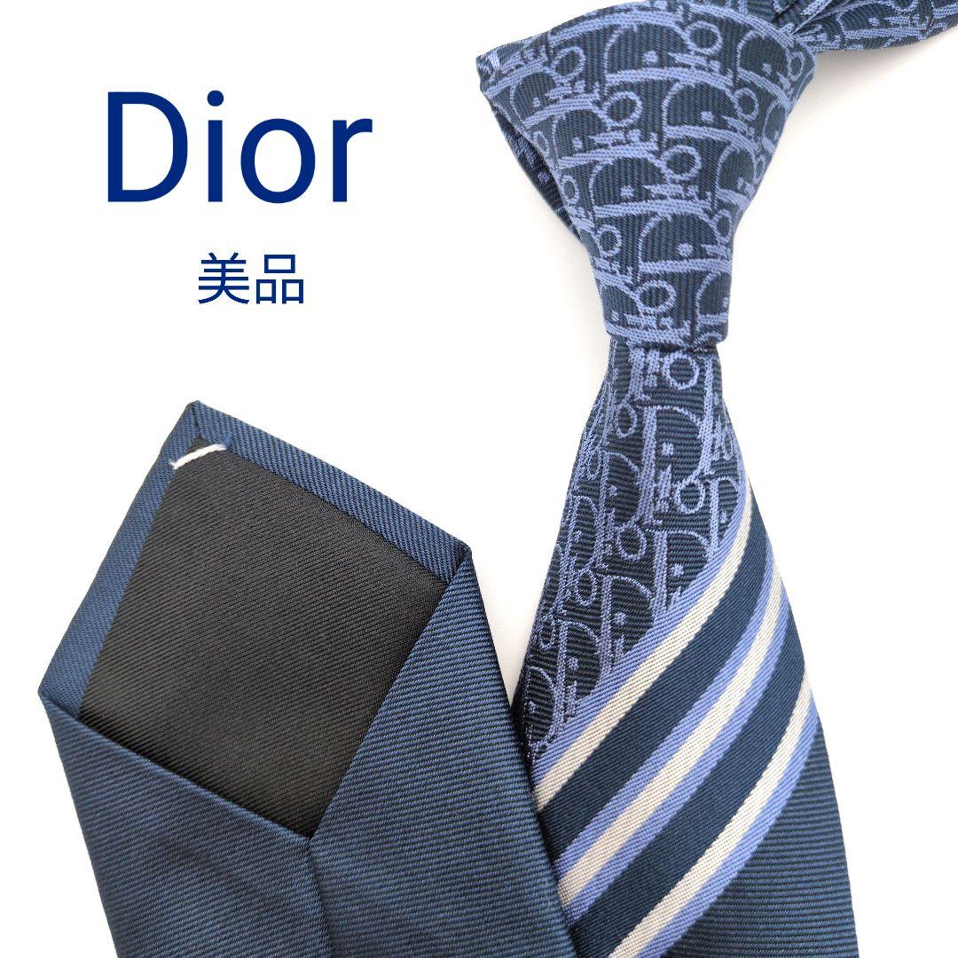 【美品】ディオールオム ナロータイ ネイビー オブリーク ストライプ イタリア製