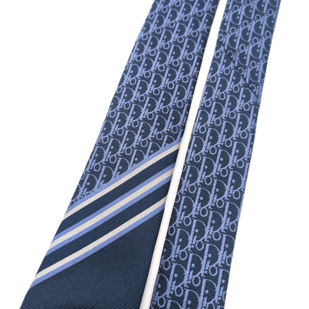 【美品】ディオールオム ナロータイ ネイビー オブリーク ストライプ イタリア製