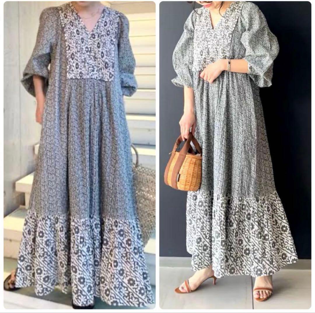 サラマリカ コットンルレックスダブルフラワープリントドレス