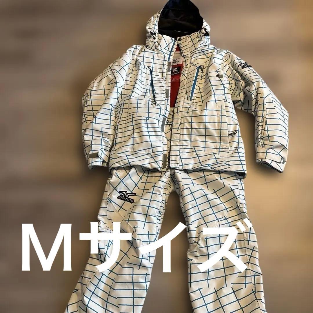 MIZUNOスキーウェア ホワイト/ブルー 格子模様　Mサイズ