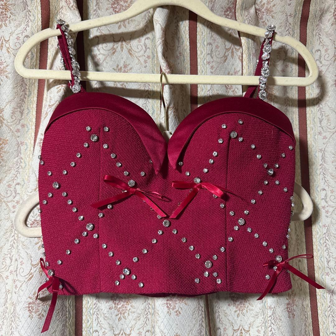 ROBE de FLEURSサテンリボンビジューセットアップミニドレス