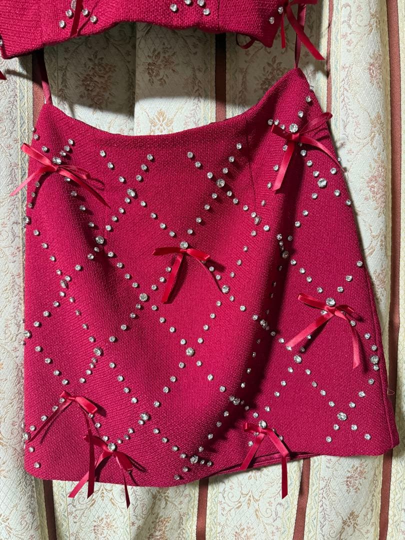 ROBE de FLEURSサテンリボンビジューセットアップミニドレス