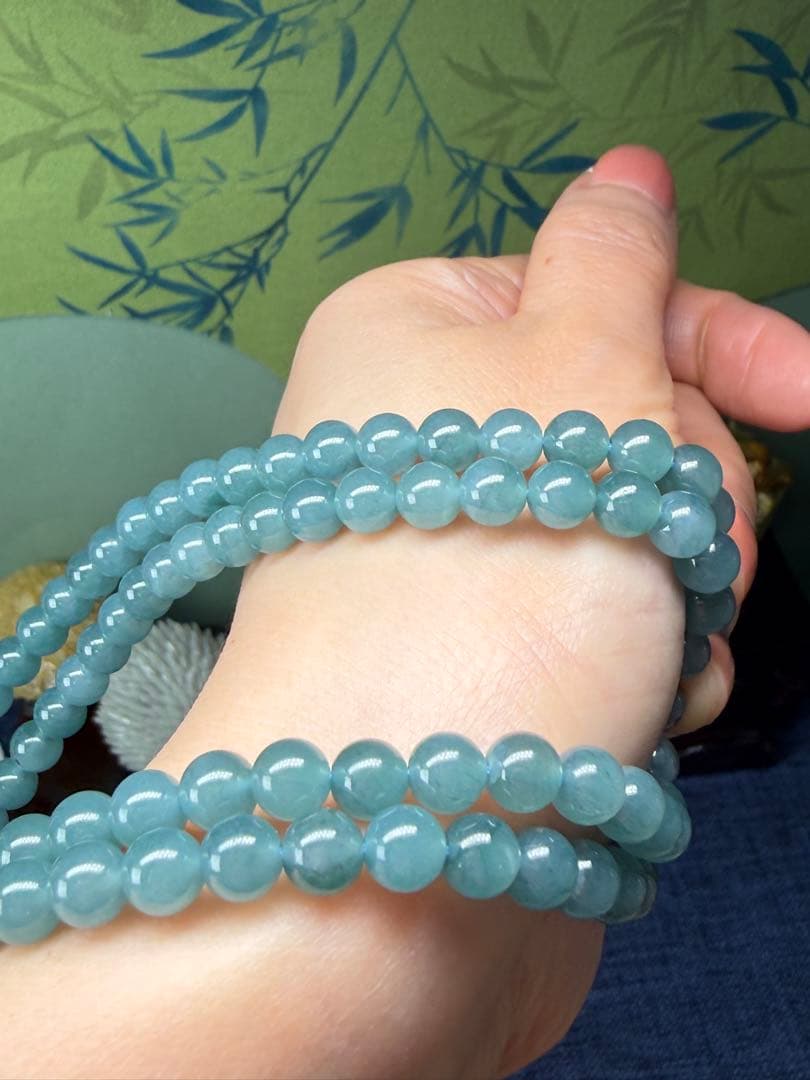 お買い得❣️天然本翡翠　完美度高い、純正ブルー氷藍水一連ネックレス　鑑定書付き