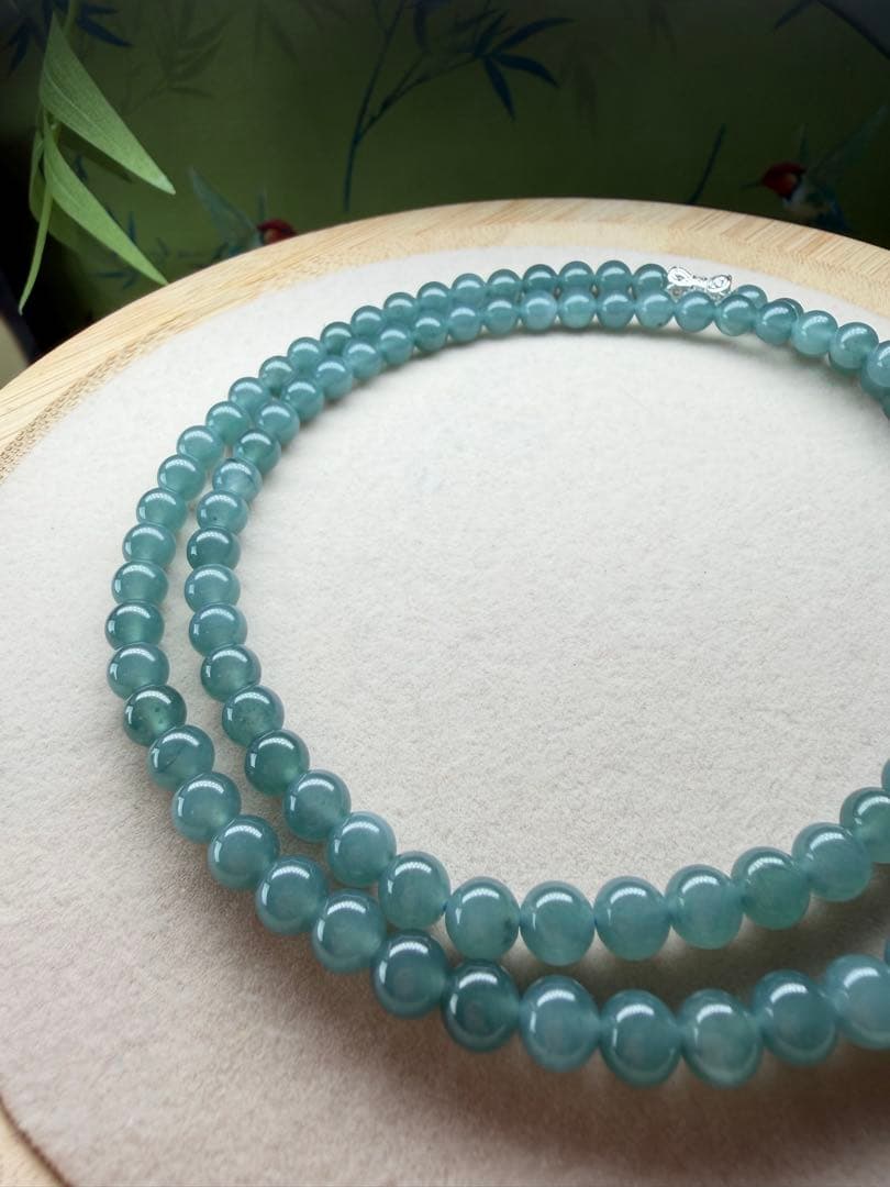 お買い得❣️天然本翡翠　完美度高い、純正ブルー氷藍水一連ネックレス　鑑定書付き