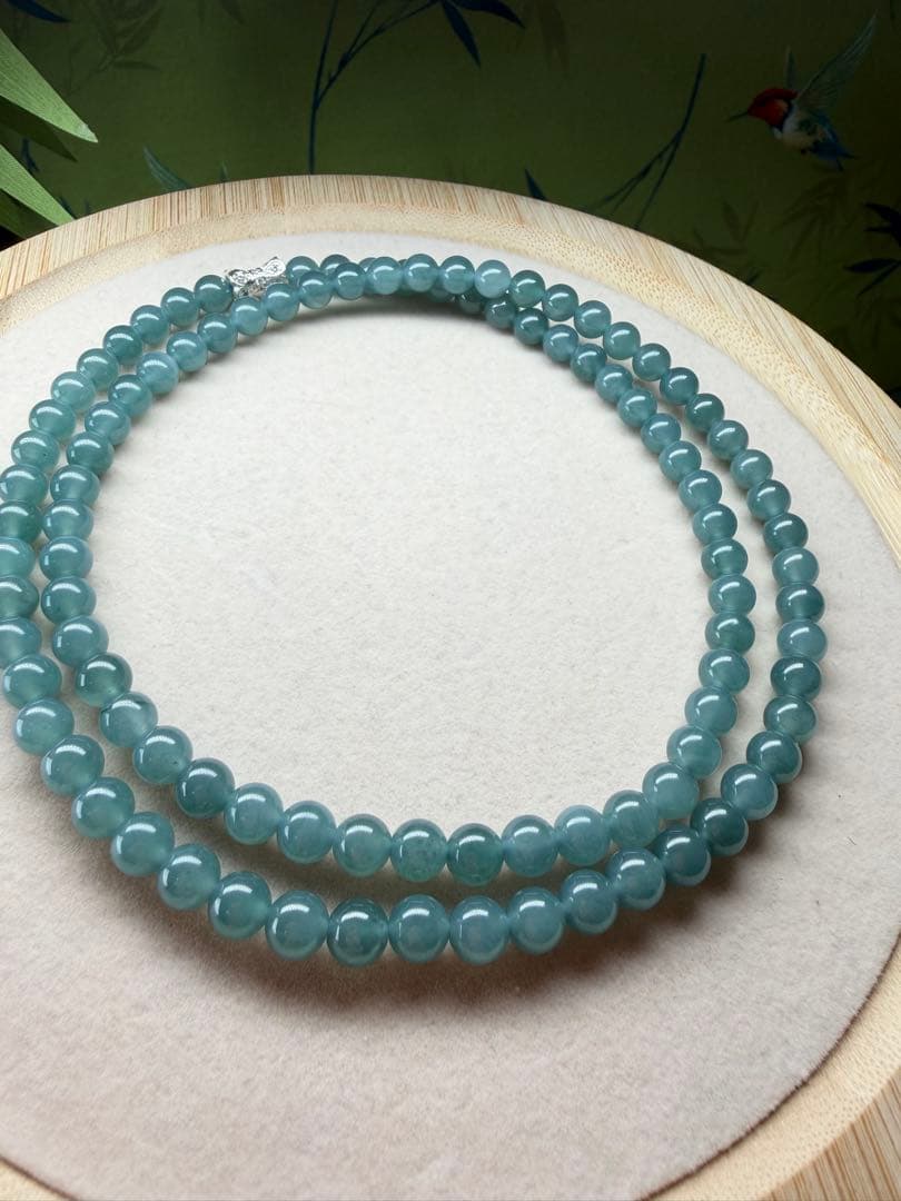 お買い得❣️天然本翡翠　完美度高い、純正ブルー氷藍水一連ネックレス　鑑定書付き