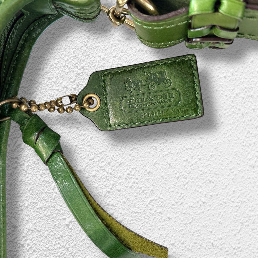 【希少色】コーチ　2wayバケツ型　オールレザー　ショルダーバッグ　グリーン
