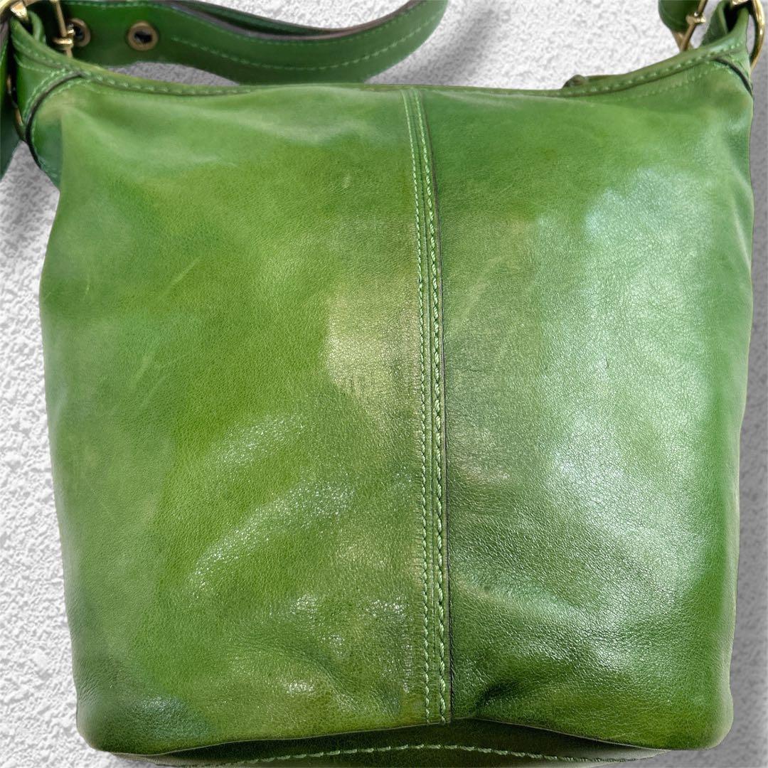 【希少色】コーチ　2wayバケツ型　オールレザー　ショルダーバッグ　グリーン