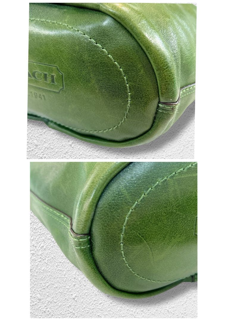 【希少色】コーチ　2wayバケツ型　オールレザー　ショルダーバッグ　グリーン