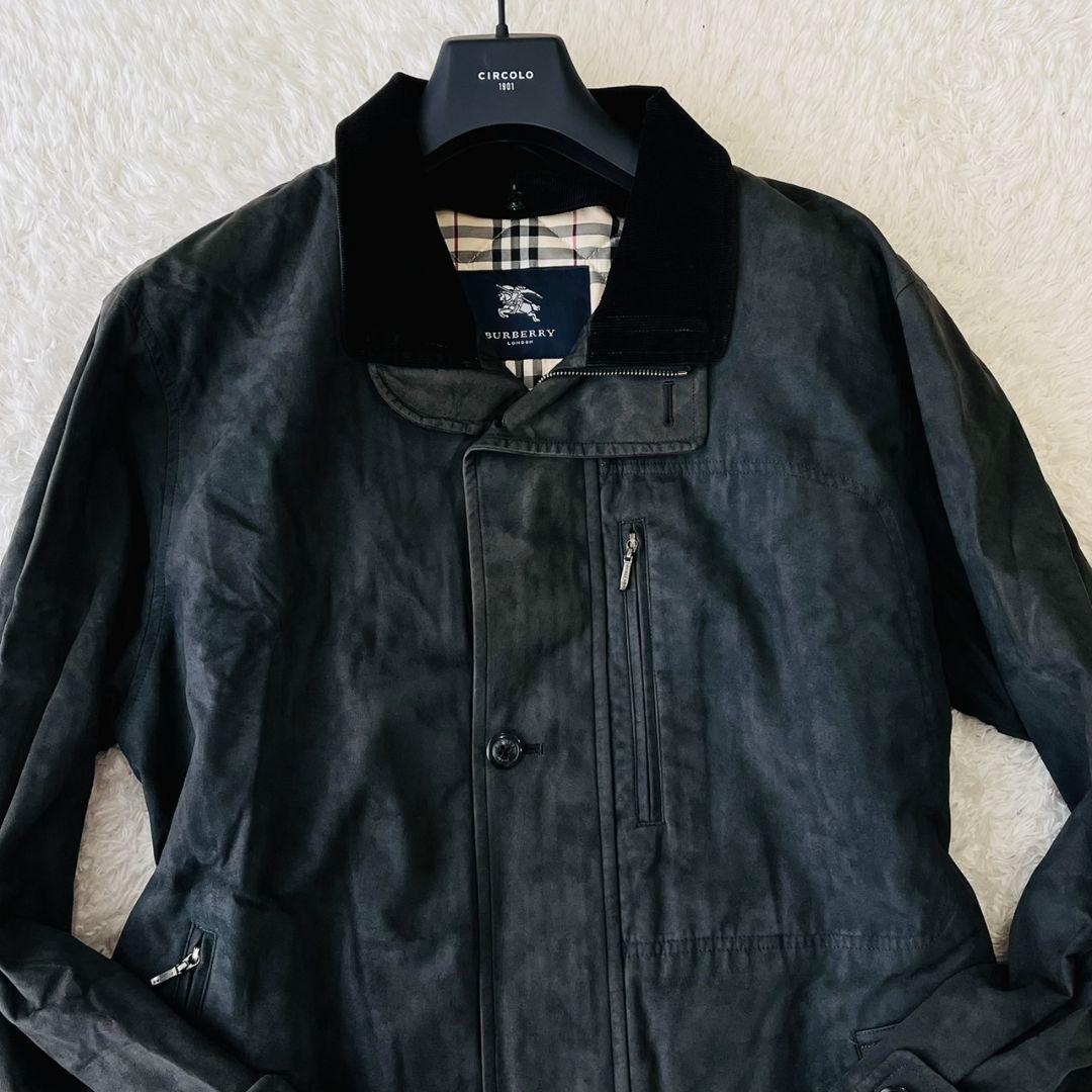 バーバリーロンドン ステンカラーコート ダウンライナー メガチェック 黒 L