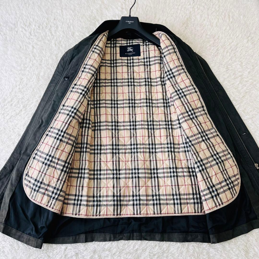 バーバリーロンドン ステンカラーコート ダウンライナー メガチェック 黒 L