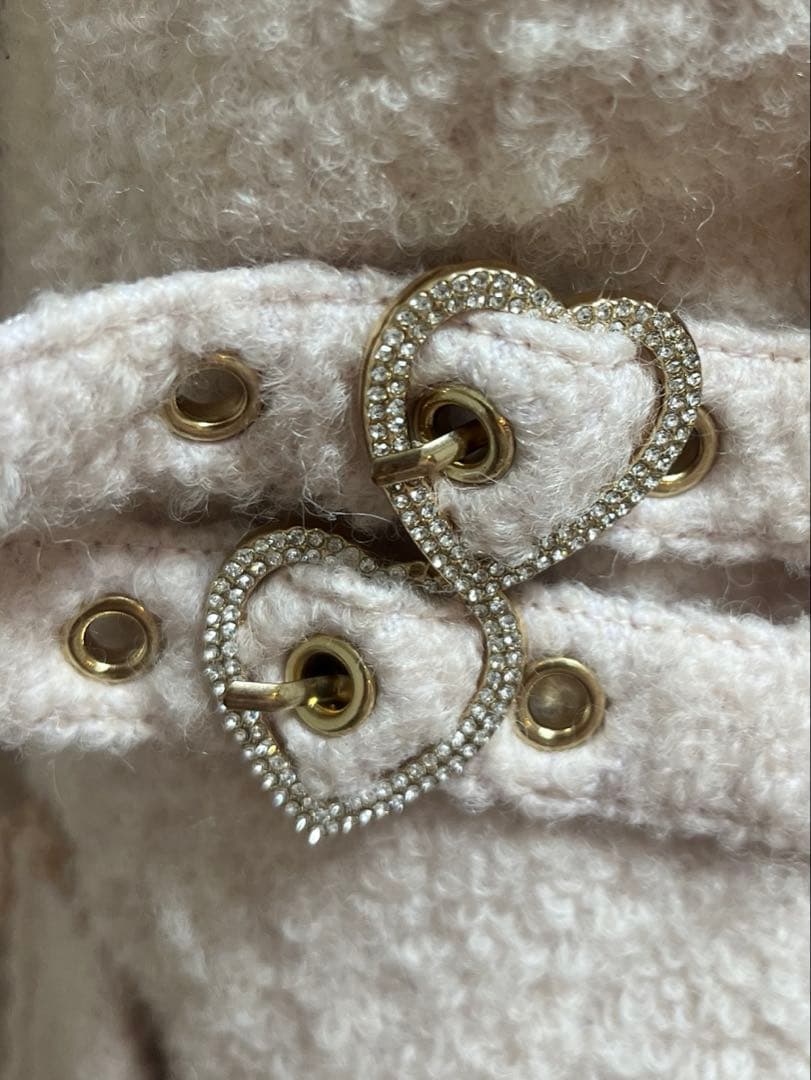 LIZLISA ビジューリボンミニ丈Aラインコート ピンク