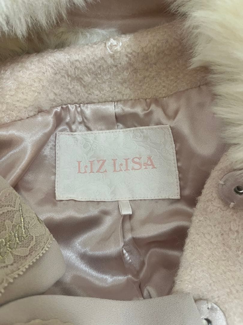 LIZLISA ビジューリボンミニ丈Aラインコート ピンク