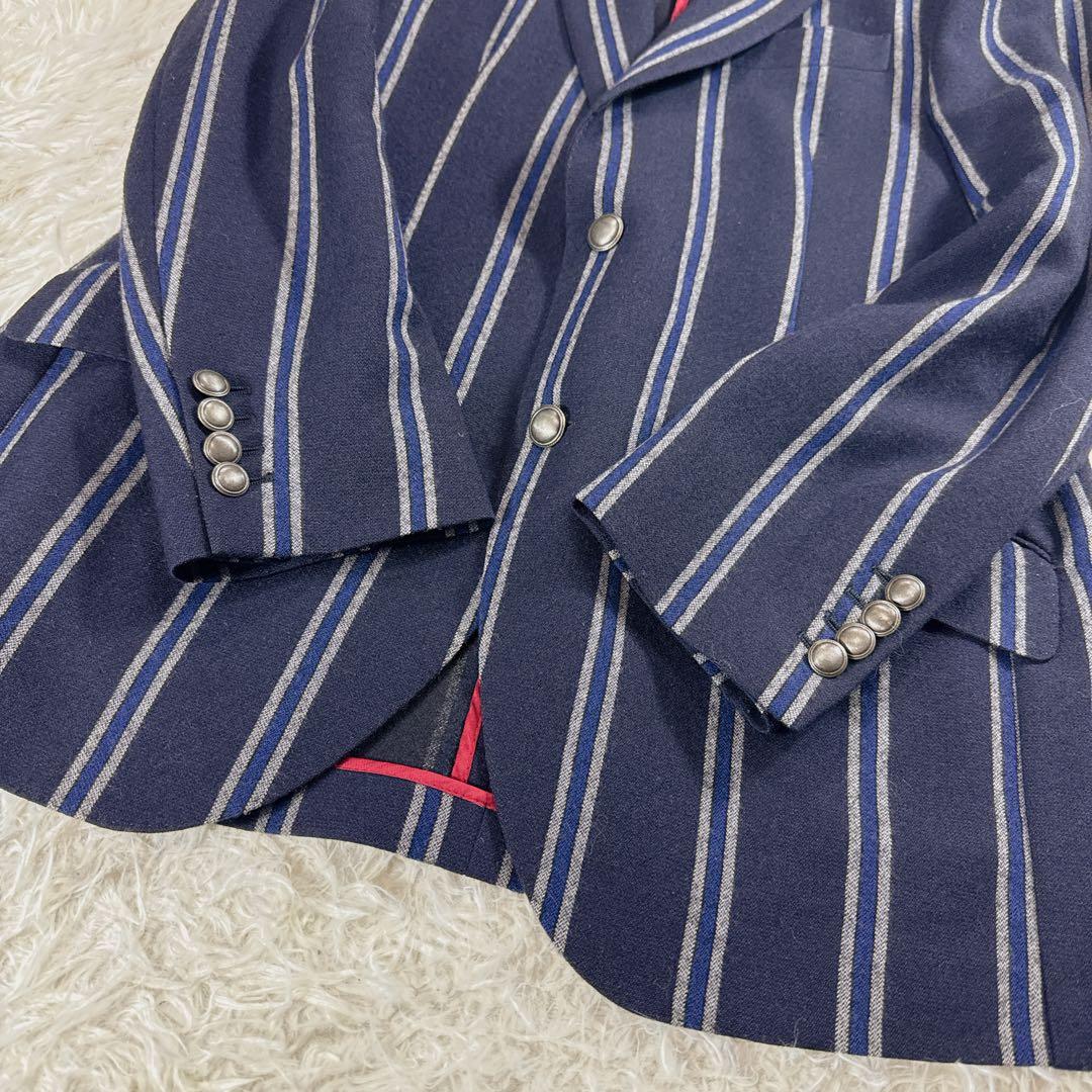 【イタリア製】ハケットロンドン 銀ボタン ストライプ テーラードジャケット 40