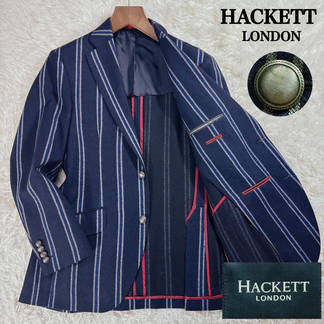 【イタリア製】ハケットロンドン 銀ボタン ストライプ テーラードジャケット 40