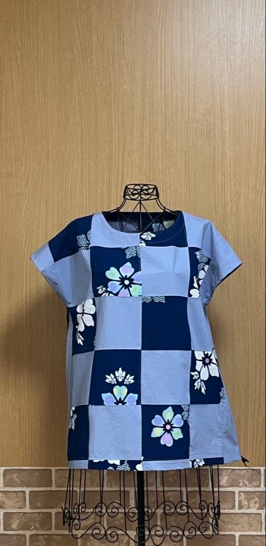 浴衣　着物リメイク　チュニック　トップス　ブラウス　ハンドメイド　木綿　ユリ
