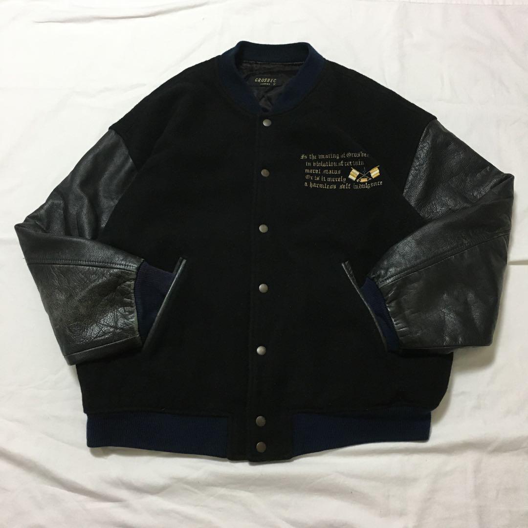 【個性派古着】激レア！ヴィンテージ スタジャン　豪華刺繍入り　リブ牛革　黒