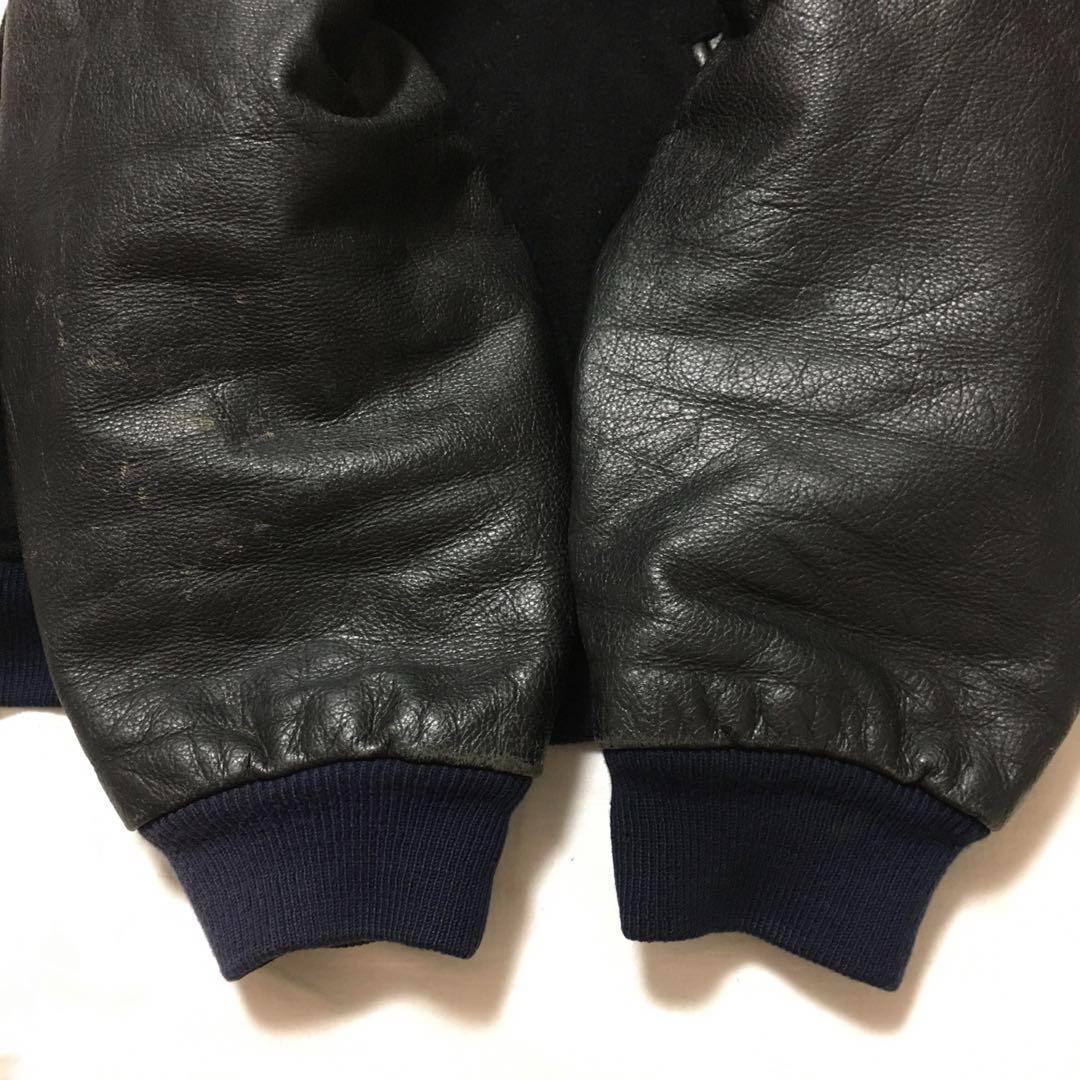 【個性派古着】激レア！ヴィンテージ スタジャン　豪華刺繍入り　リブ牛革　黒