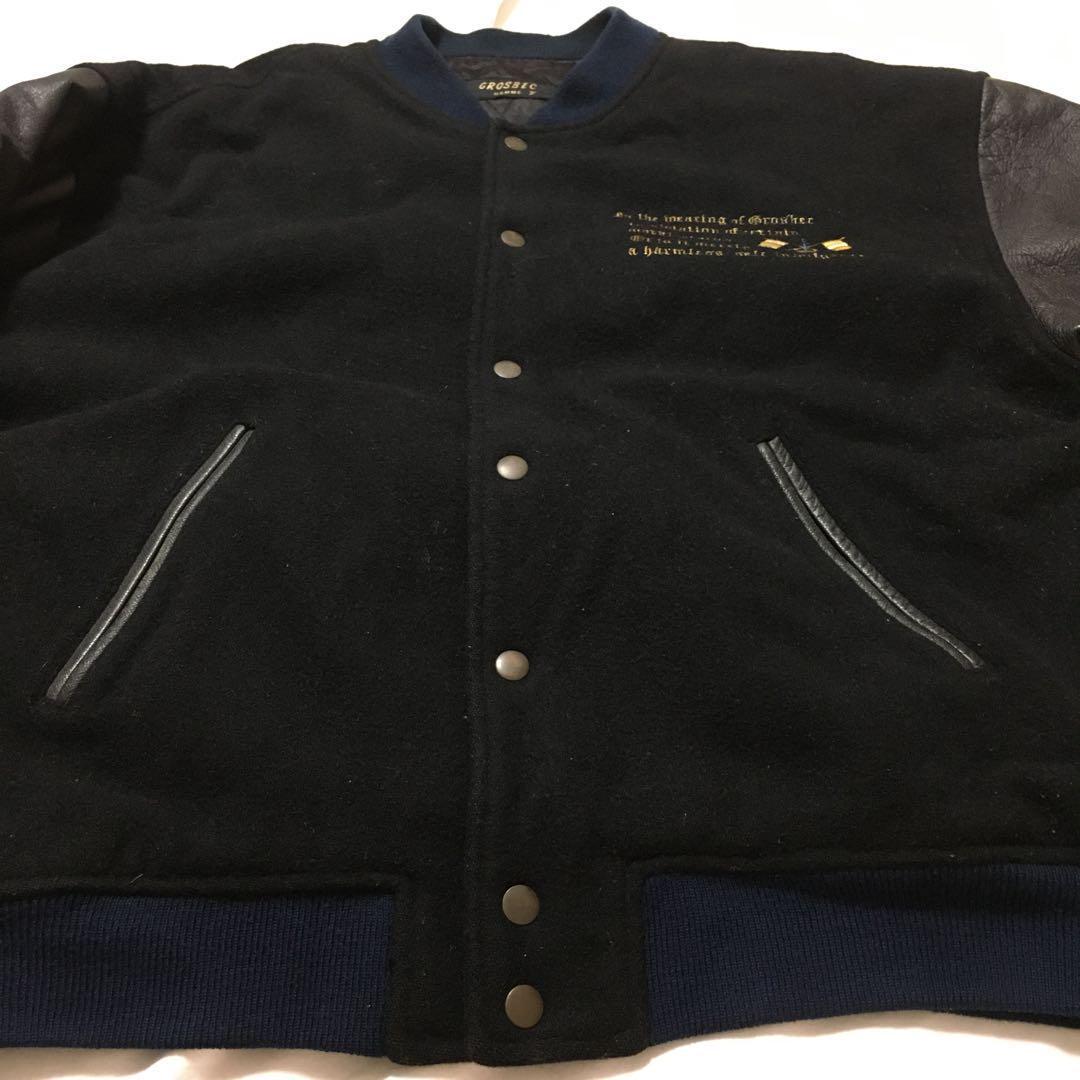 【個性派古着】激レア！ヴィンテージ スタジャン　豪華刺繍入り　リブ牛革　黒